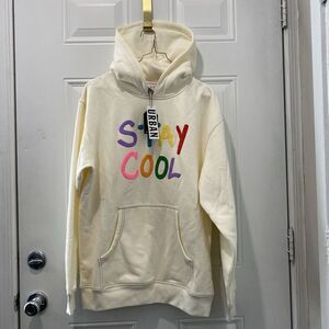 STAY COOL Puffhood Mens Urban Outfitters M  Hoodie Sweatshirt Cream‎ Pockets NEW